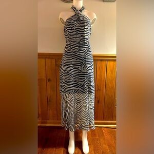 Sam Edelman sz 8 navy and cream sleeveless dress, cross cross neck, back zipper